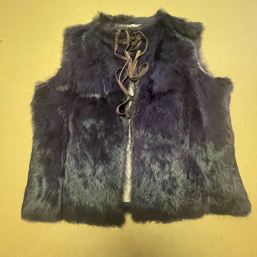 Vintage Ecooos Italy‎ Genuine Rabbit Fur Vest Womens M Purple Suede Tie Boho